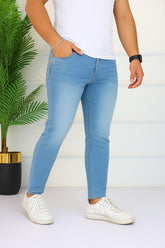 Men’s sky blue tepered Ankle fit Denim Pant